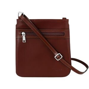 Stauer Women's Brooklyn Brown Leather Hip Bag Zip Pockets Adjustable Strap